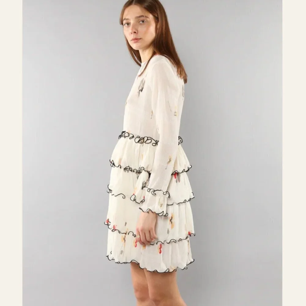 GANNI Size: 34 US Size: 2 Style 1729 Lowell Floral Print Tiered Mini Dress - Picture 2 of 15